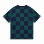 Cotton T-Shirt With Damier Jacquard Fabric In Green And Blue 1Ahbct