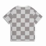 Cotton T-Shirt With Damier Jacquard Fabric In Grey And White