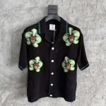 Glitch Orchid Embroidered Short Sleeve Crochet Shirt In Black – Sh544