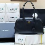 Large Bowling Bag Black Grained Calfskin Leather
