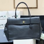 Large Shopping Bag Black Grained Calfskin Leather