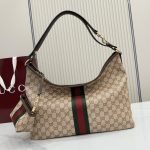 Large Shoulder Bag With Web Sand And Dark Brown GG Coated Canvas