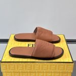 Roma Logo Embossed Slides Brown Leather – Fd186