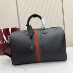 Web Trademark Medium Duffle Bag Black Soft Leather
