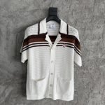 White & Brown Tennis Stripe Crochet Short Sleeve Shirt – Sh542