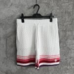 White & Pink Striped Crochet Shorts