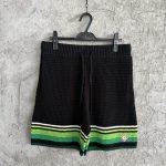 Black & Green Striped Crochet Shorts
