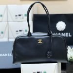 Large Bowling Bag Black Grained Calfskin Leather