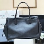 Large Shopping Bag Black Grained Calfskin Leather