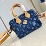 Speedy 18 Bandouliere Bag Blue Monogram Denim Flowers M27557