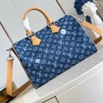 Speedy 30 Bandouliere Bag Blue Monogram Flowers Denim M27556
