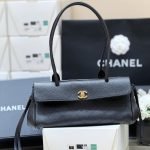 Urban Essentials Small Shopping Bag Black Grained Calfskin Leather