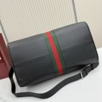 Web Trademark Medium Duffle Bag Black Soft Leather