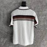 White & Brown Tennis Stripe Crochet Short Sleeve Shirt – Sh542