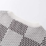 Cotton T-Shirt With Damier Jacquard Fabric In Grey And White