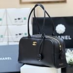 Large Bowling Bag Black Grained Calfskin Leather