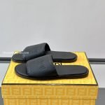 Roma Logo Embossed Slides Black Leather – Fd185