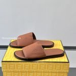 Roma Logo Embossed Slides Brown Leather – Fd186