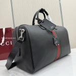 Web Trademark Medium Duffle Bag Black Soft Leather