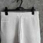 White & Pink Striped Crochet Shorts