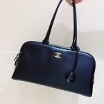 Large Bowling Bag Black Grained Calfskin Leather