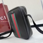 Mini Bag With Web Black Soft Leather
