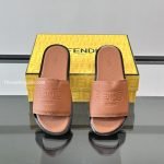 Roma Logo Embossed Slides Brown Leather – Fd186