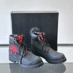 Timberland X Ch Cross Patch Boots In Black With Triple Cross Red