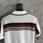 White & Brown Tennis Stripe Crochet Short Sleeve Shirt – Sh542