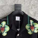 Glitch Orchid Embroidered Short Sleeve Crochet Shirt In Black – Sh544