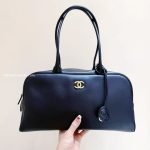 Large Bowling Bag Black Grained Calfskin Leather