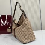 Large Shoulder Bag With Web Sand And Dark Brown GG Coated Canvas