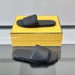 Roma Logo Embossed Slides Black Leather – Fd185