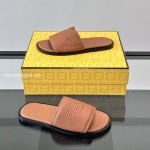 Roma Logo Embossed Slides Brown Leather – Fd186