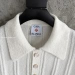 Boucle Long-Sleeve Polo Sweater In White – Sk808