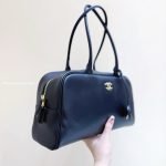 Large Bowling Bag Black Grained Calfskin Leather