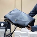 Large Shopping Bag Black Grained Calfskin Leather