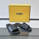 Roma Logo Embossed Slides Black Leather – Fd185