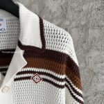 White & Brown Tennis Stripe Crochet Short Sleeve Shirt – Sh542