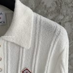Boucle Long-Sleeve Polo Sweater In White – Sk808