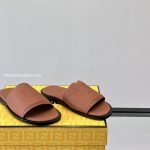 Roma Logo Embossed Slides Brown Leather – Fd186