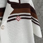 White & Brown Tennis Stripe Crochet Short Sleeve Shirt – Sh542