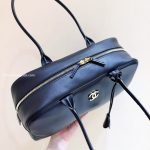 Large Bowling Bag Black Grained Calfskin Leather