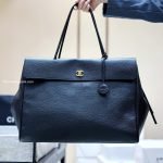 Large Shopping Bag Black Grained Calfskin Leather