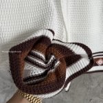 White & Brown Tennis Stripe Crochet Shorts