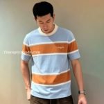 Striped Short-Sleeved T-Shirt In Blue And Orange 1Ak7If