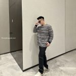 Grey Long-Sleeved Striped T-Shirt In Grey – Sk764